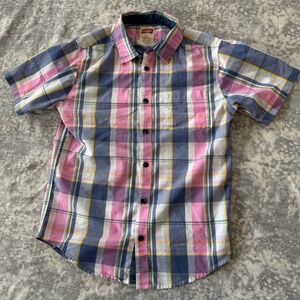 Wrangler Boys Plaid Button Up Shirt Youth Large 10/12 Short Sleeve Casual